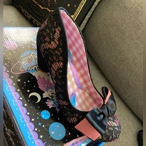 Irregular Choice Slinky Dink Pink and Black Glitter Heels